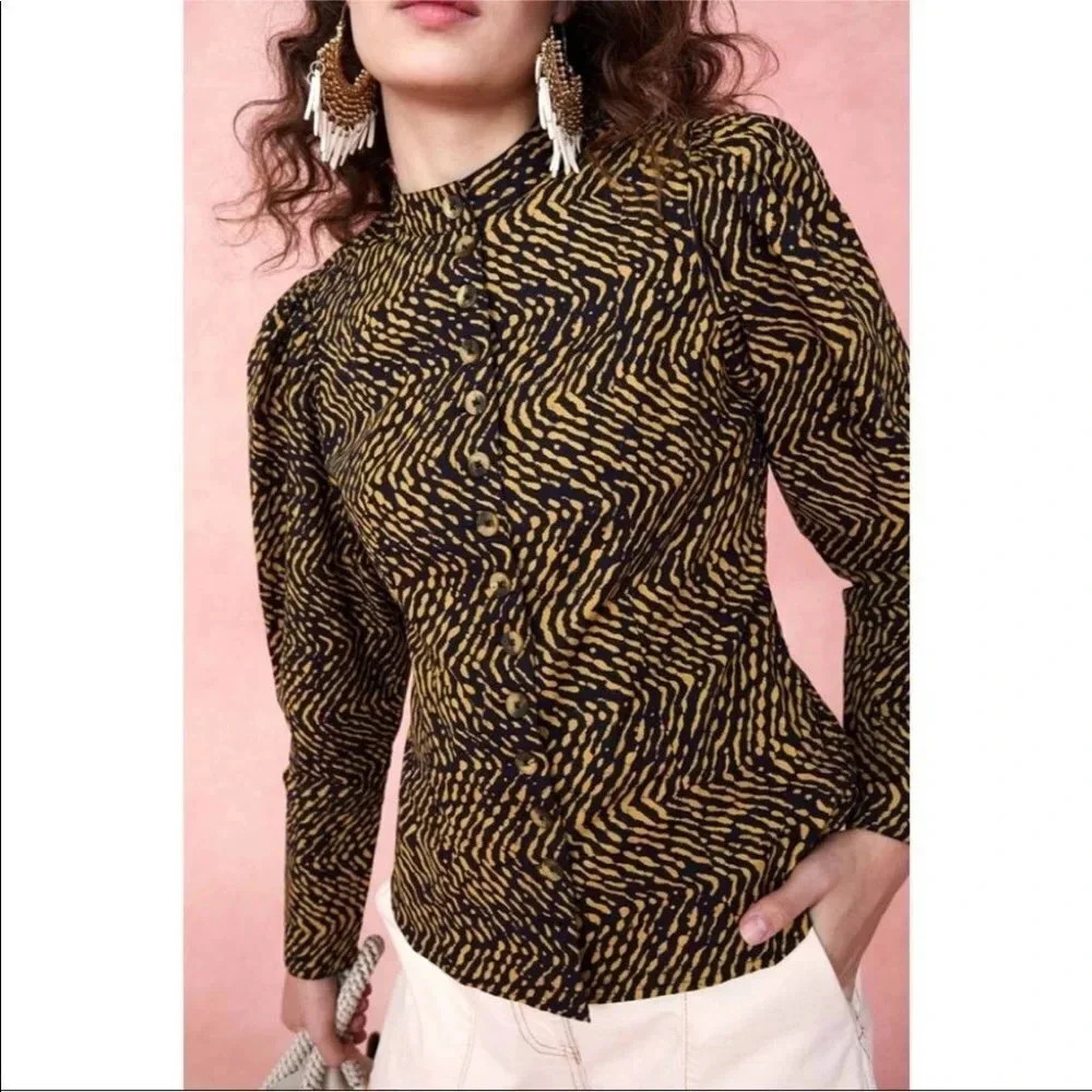 Ulla Johnson Prudence Blouse‎ Size 2 Cotton Poplin Button Down Puff Sleeve